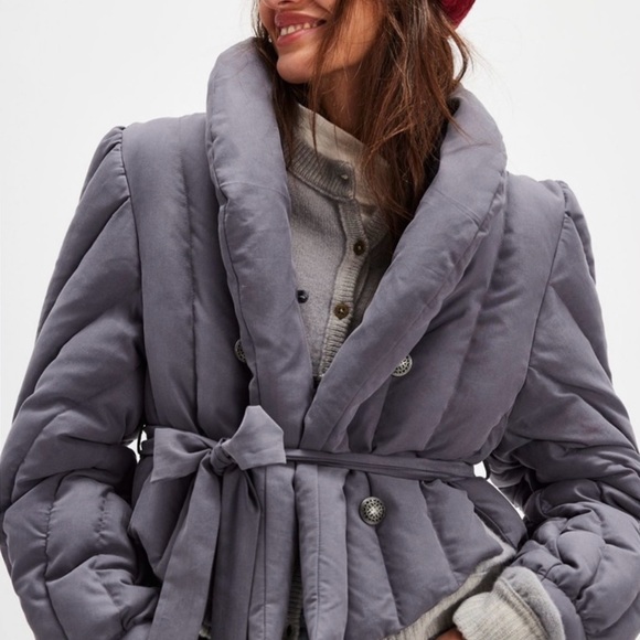 Free People Charcoal Puffer Jacket - Picture 1 of 7